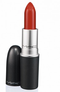 MAC Russian Red Lipstick on a white background
